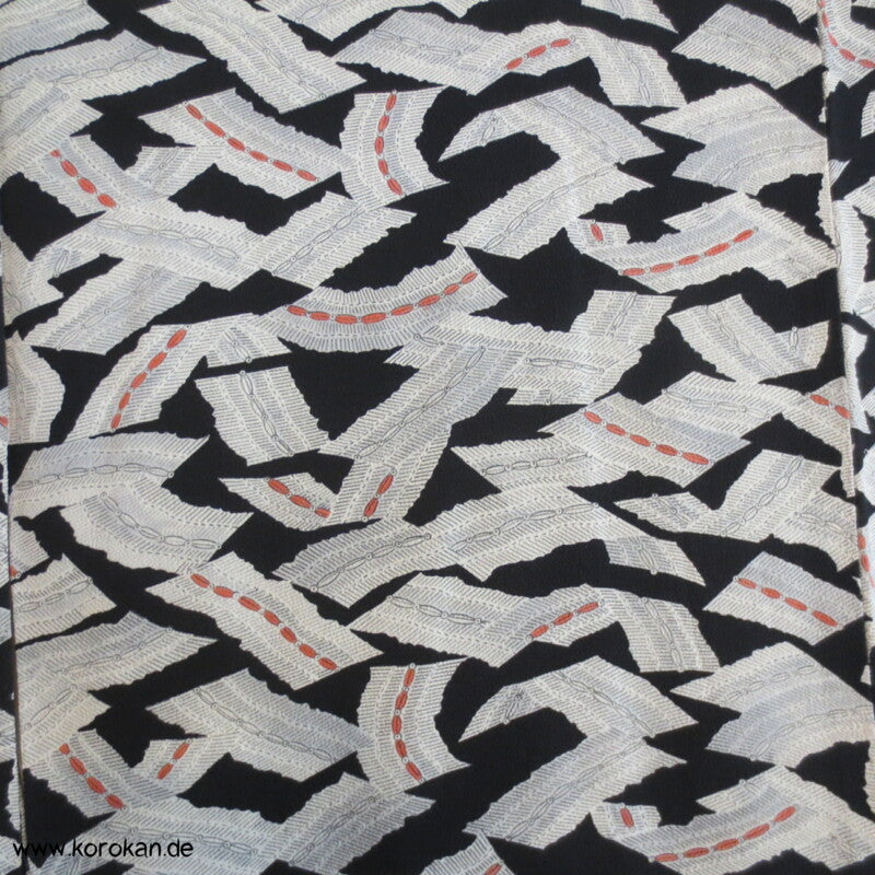 Bambusmatten auf schwarzem Seidencrepe Komon Kimono