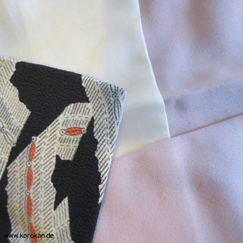 Bambusmatten auf schwarzem Seidencrepe Komon Kimono