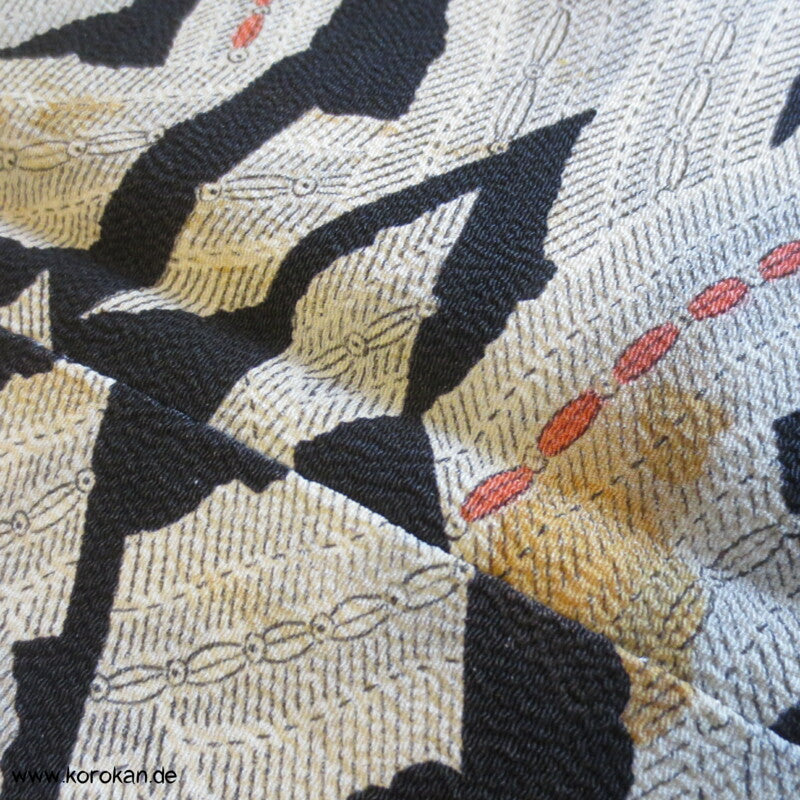 Bambusmatten auf schwarzem Seidencrepe Komon Kimono