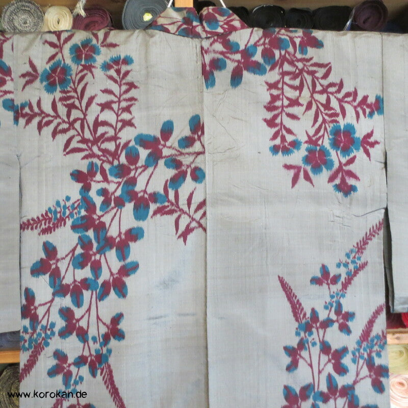 Nandina und Nadeshiko Meisen Seiden Hitoe Kimono