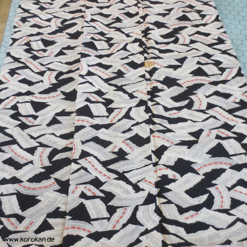 Bambusmatten auf schwarzem Seidencrepe Komon Kimono