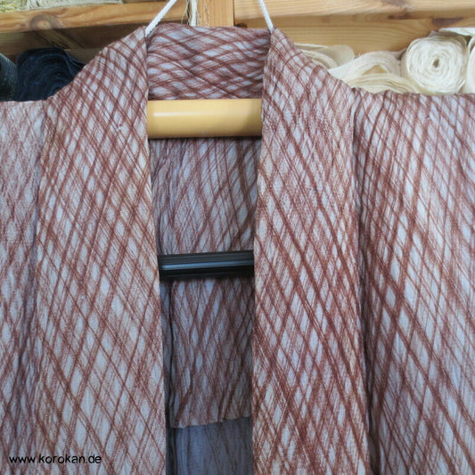 Rautennetz antiker Hitoe Komon Kimono, stark gekreppte Seide