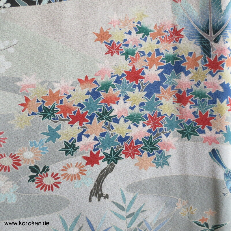 Tomesode, Gartenlandschaft, Vögel Seiden Karieba