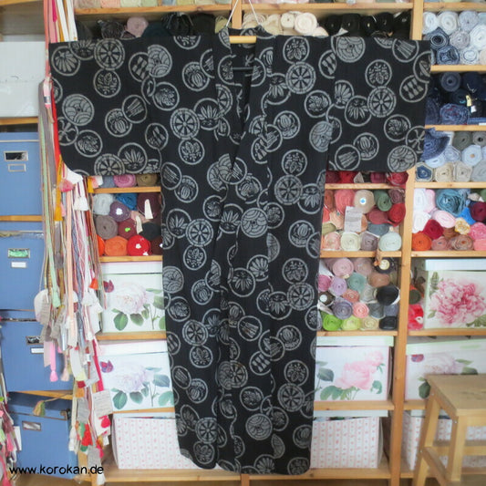 Japanischer Baumwoll Mon Kasuri Tsumugi Hitoe Kimono
