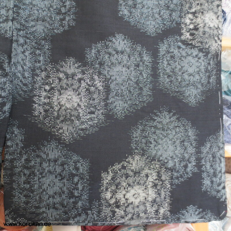 blaugrau - schwarz, Kikko Kasuri Tsumugi Seiden Kimono, Japan