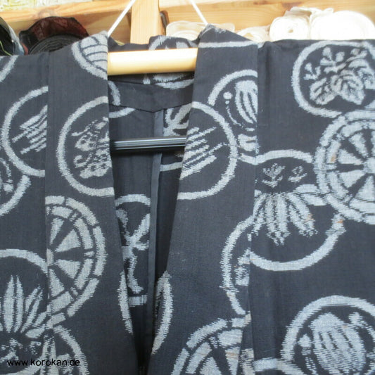 Japanischer Baumwoll Mon Kasuri Tsumugi Hitoe Kimono