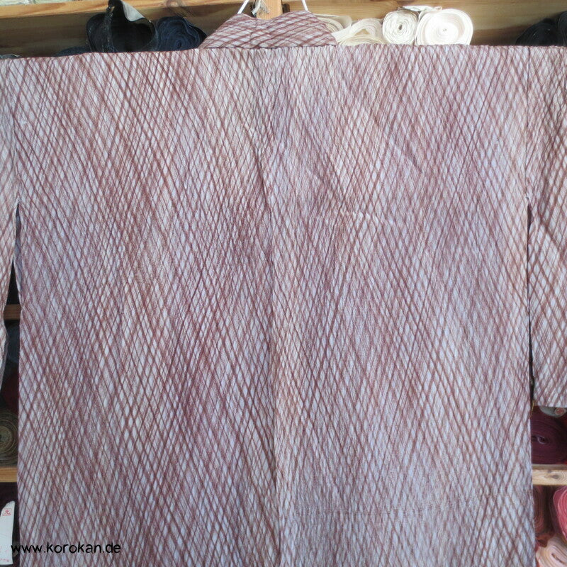 Rautennetz antiker Hitoe Komon Kimono, stark gekreppte Seide