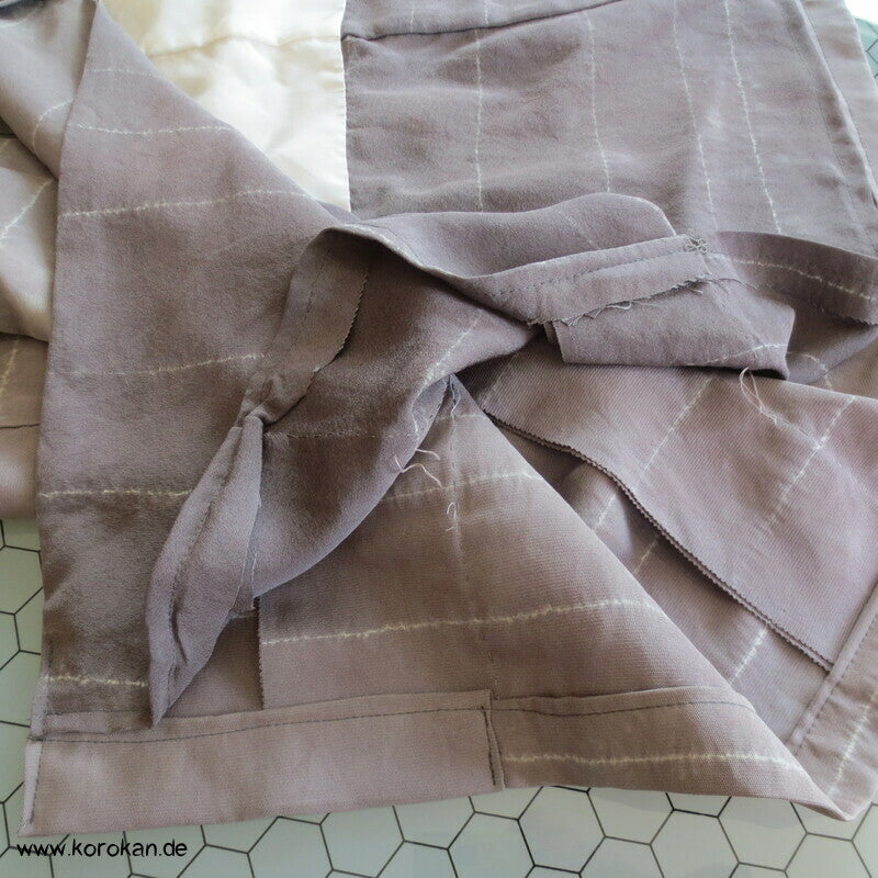 brutalisierter gekürzter Komon Kimono / Mantel / Jacke Streifen Shibori