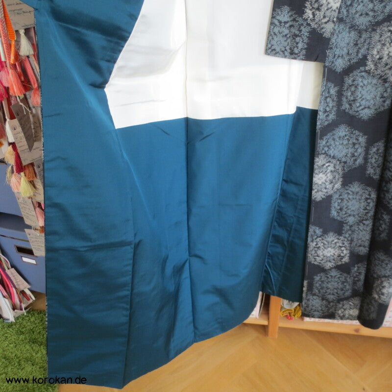 blaugrau - schwarz, Kikko Kasuri Tsumugi Seiden Kimono, Japan