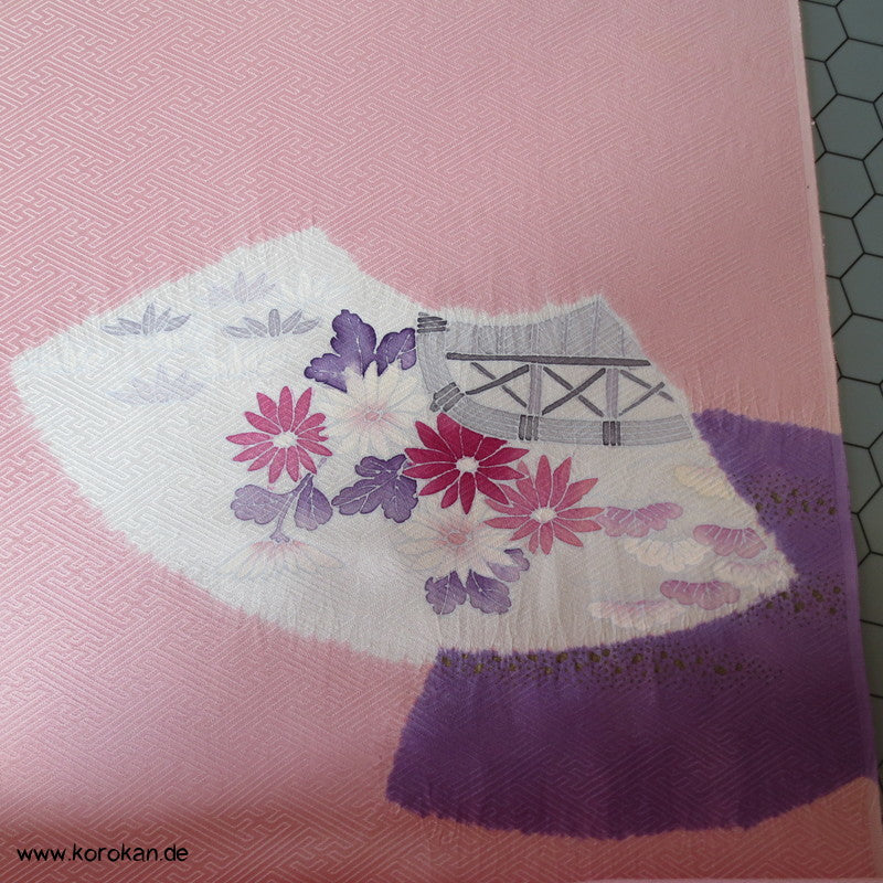 Shibori Fächer Tanmono auf Sayagata Rinzu Seidendamast