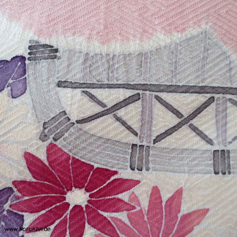 Shibori Fächer Tanmono auf Sayagata Rinzu Seidendamast