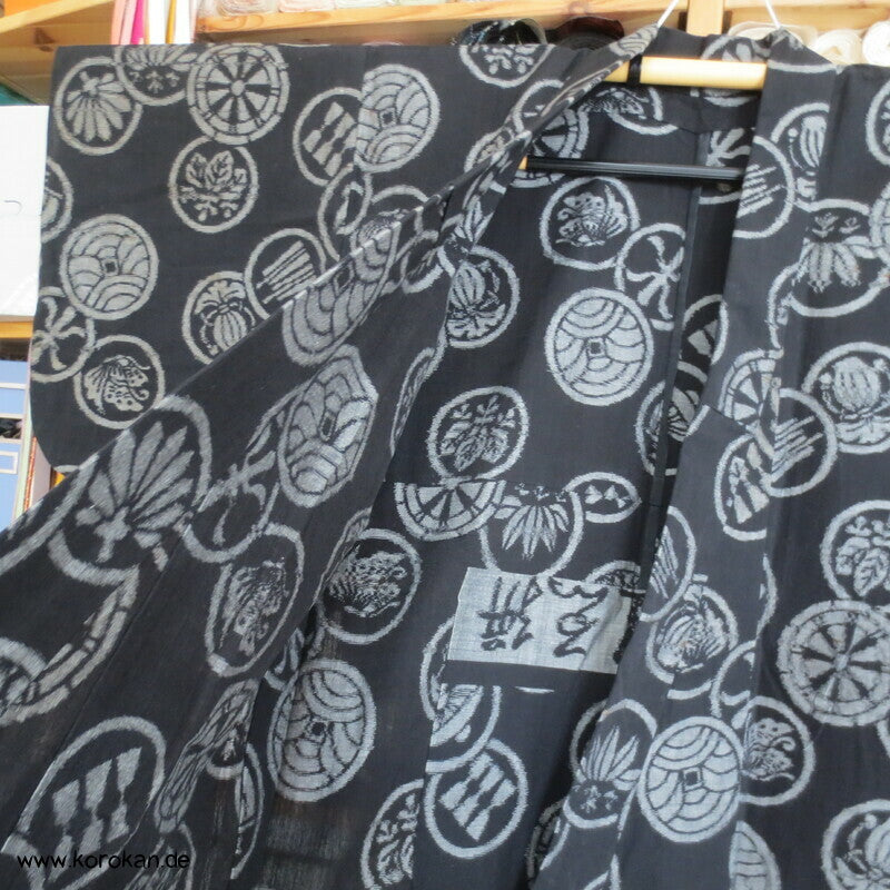 Japanischer Baumwoll Mon Kasuri Tsumugi Hitoe Kimono