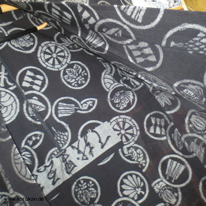 Japanischer Baumwoll Mon Kasuri Tsumugi Hitoe Kimono