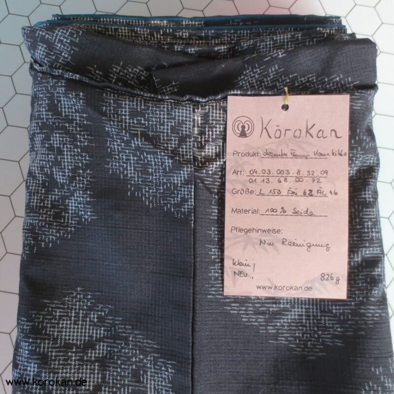 blaugrau - schwarz, Kikko Kasuri Tsumugi Seiden Kimono, Japan