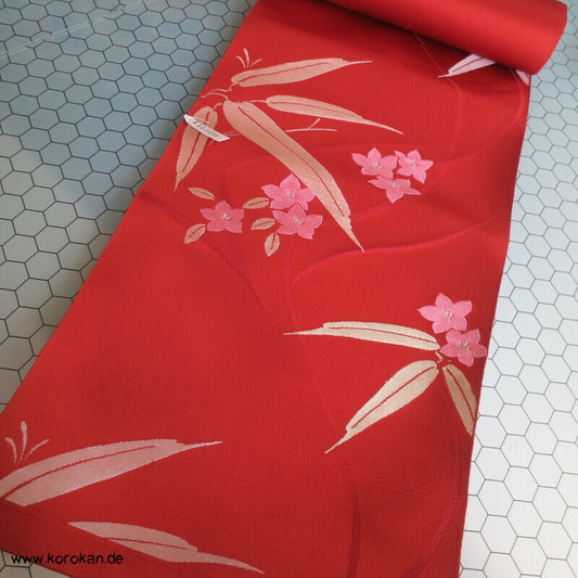 Bambus und Ballonblumen Obi dicker Jacquard Satin