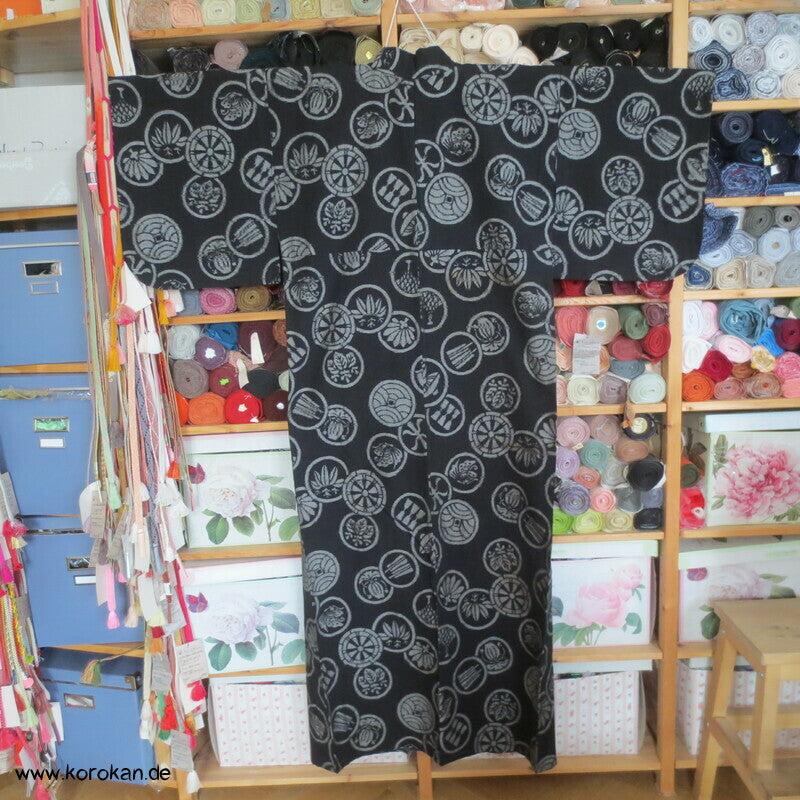 Japanischer Baumwoll Mon Kasuri Tsumugi Hitoe Kimono