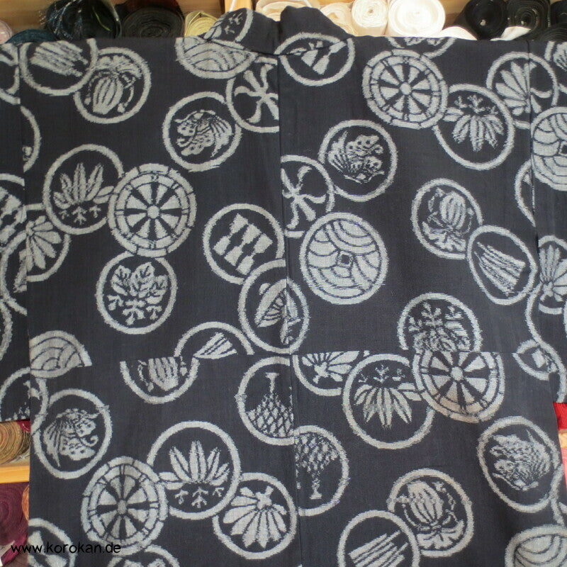 Japanischer Baumwoll Mon Kasuri Tsumugi Hitoe Kimono