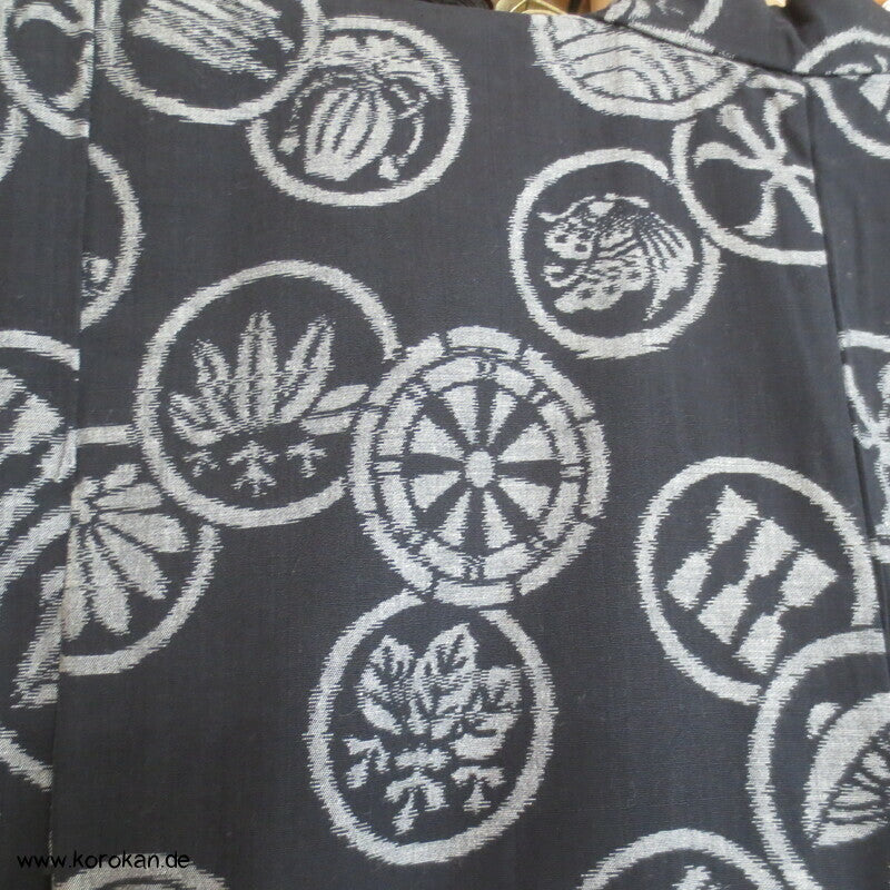 Japanischer Baumwoll Mon Kasuri Tsumugi Hitoe Kimono