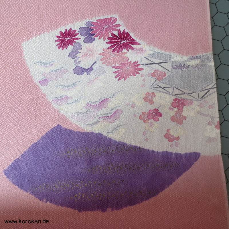 Shibori Fächer Tanmono auf Sayagata Rinzu Seidendamast