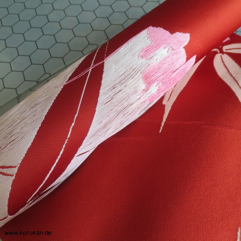 Bambus und Ballonblumen Obi dicker Jacquard Satin