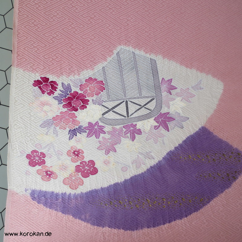 Shibori Fächer Tanmono auf Sayagata Rinzu Seidendamast