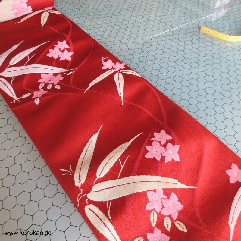 Bambus und Ballonblumen Obi dicker Jacquard Satin