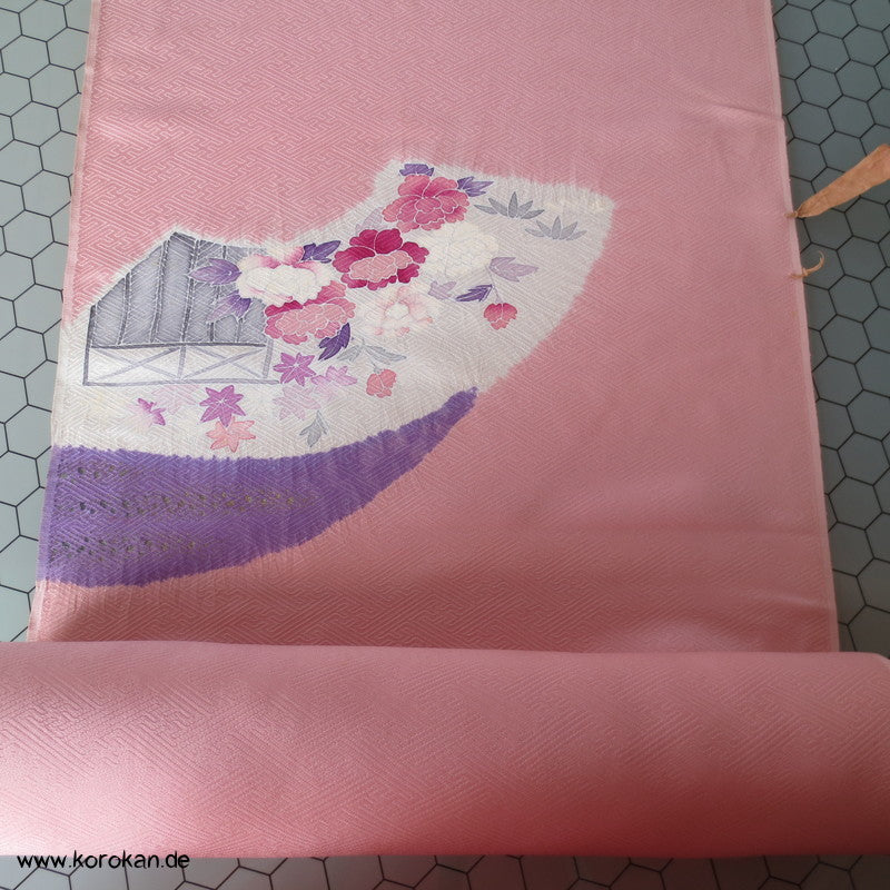 Shibori Fächer Tanmono auf Sayagata Rinzu Seidendamast
