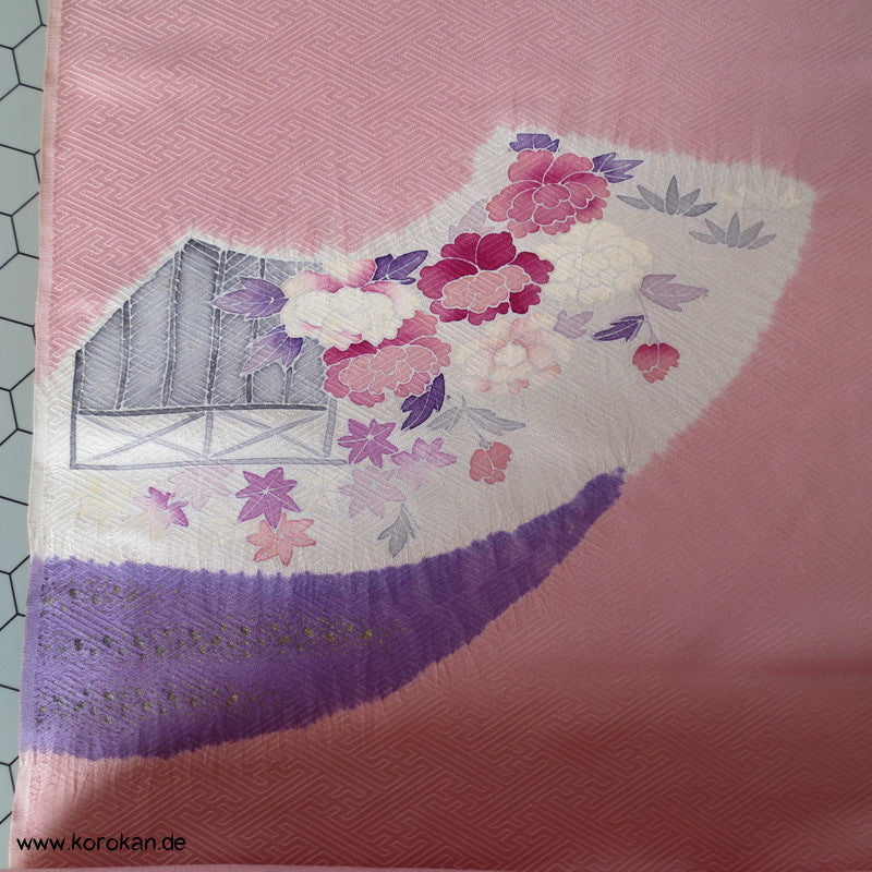Shibori Fächer Tanmono auf Sayagata Rinzu Seidendamast