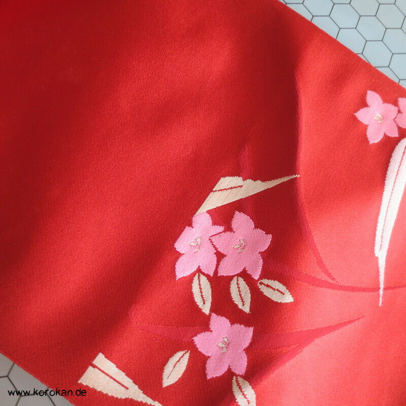 Bambus und Ballonblumen Obi dicker Jacquard Satin