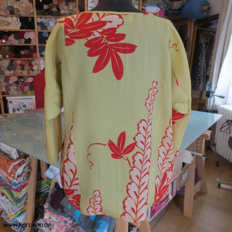 Langarm Blusenshirt hellgelbe Kimono Seide