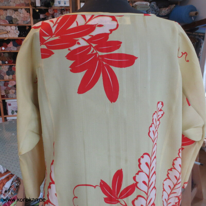 Langarm Blusenshirt hellgelbe Kimono Seide