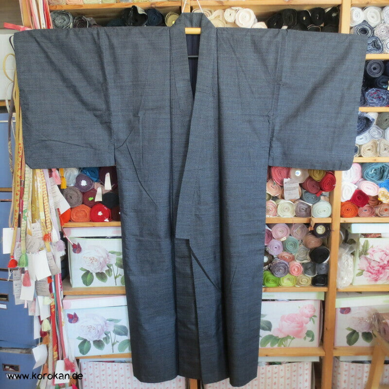 blauer Seiden Tsumugi Ensemble, Kimono + Haori