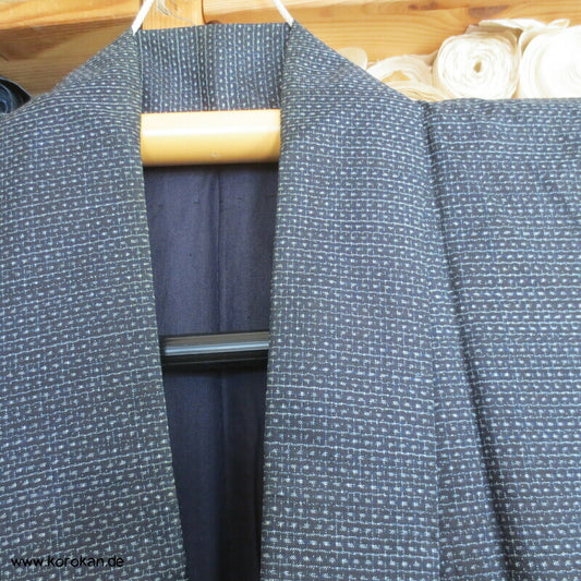 blauer Seiden Tsumugi Ensemble, Kimono + Haori