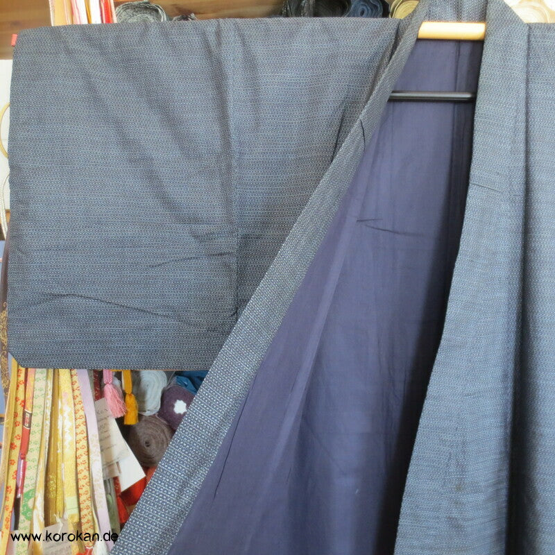 blauer Seiden Tsumugi Ensemble, Kimono + Haori