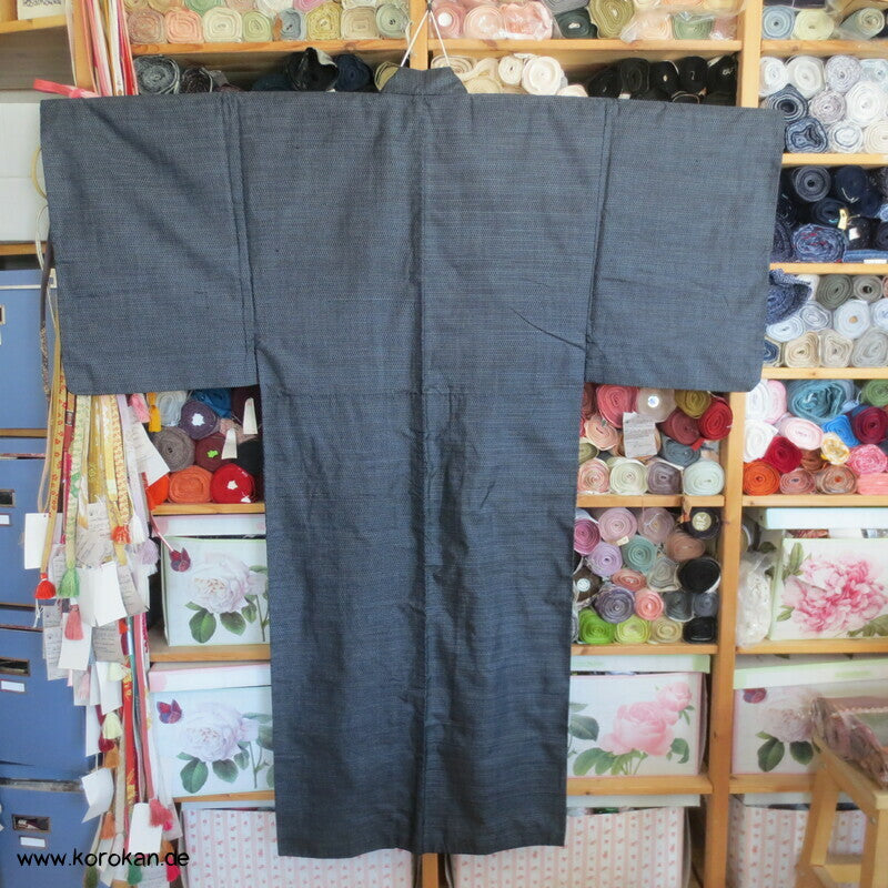 blauer Seiden Tsumugi Ensemble, Kimono + Haori