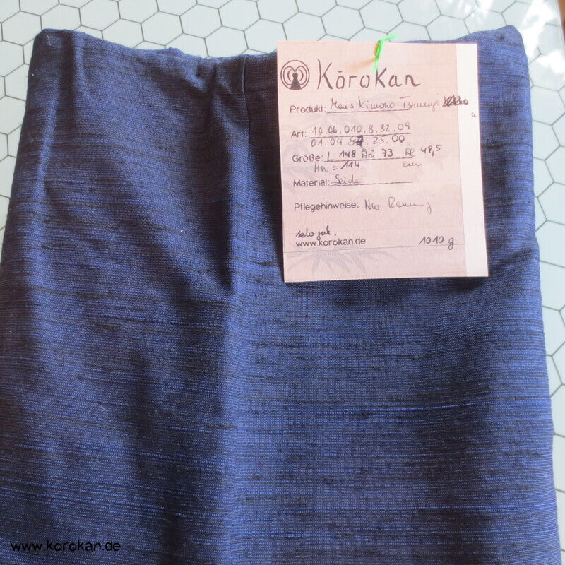Tsumugi Seiden Komon Kimono, schwarzblau meliert