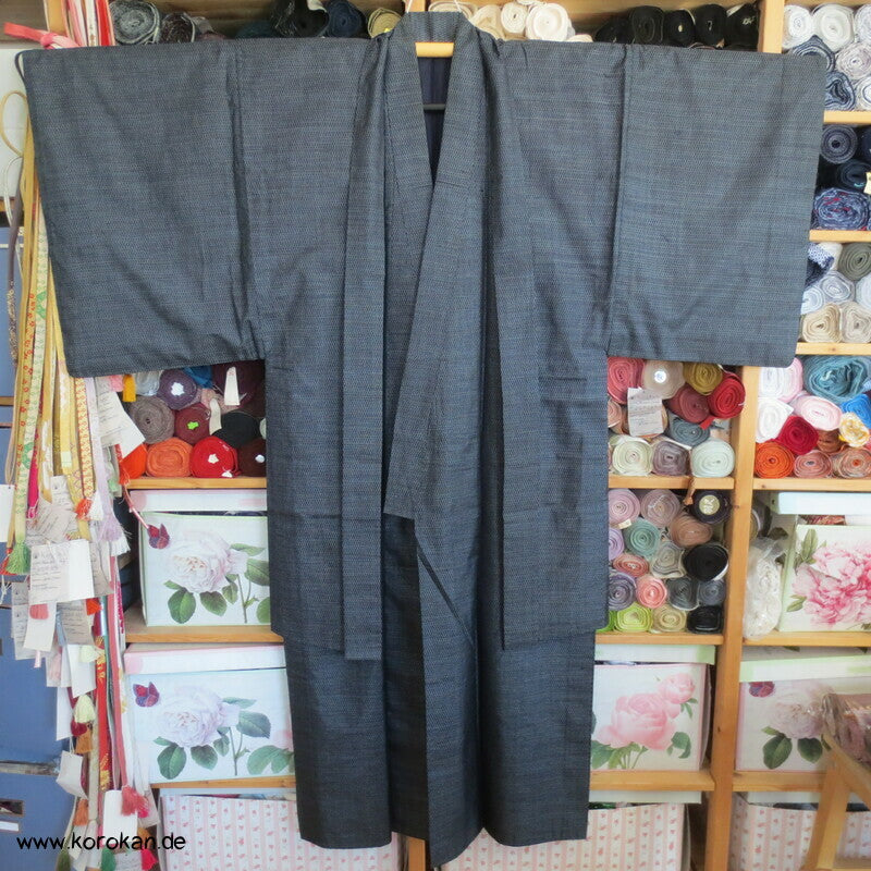 blauer Seiden Tsumugi Ensemble, Kimono + Haori