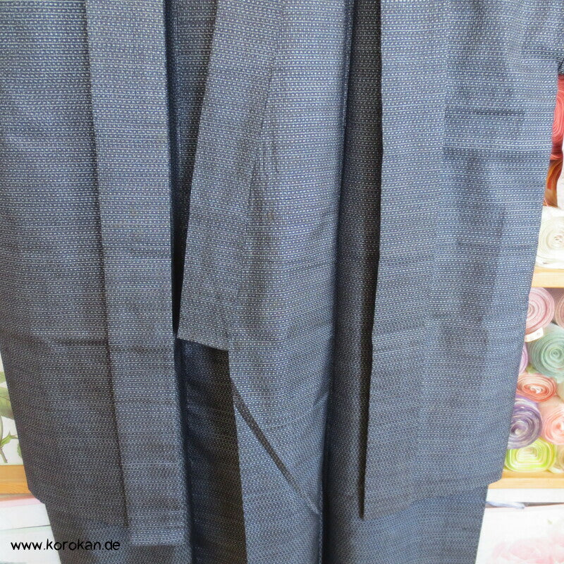 blauer Seiden Tsumugi Ensemble, Kimono + Haori
