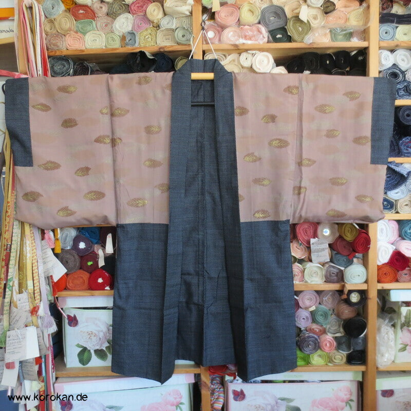 blauer Seiden Tsumugi Ensemble, Kimono + Haori