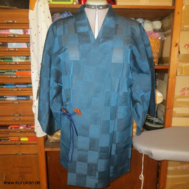 Dochugi Kimono Jacke petrol Ichimatsu Sha halbtransparent