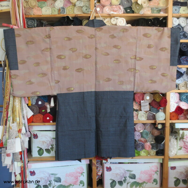 blauer Seiden Tsumugi Ensemble, Kimono + Haori