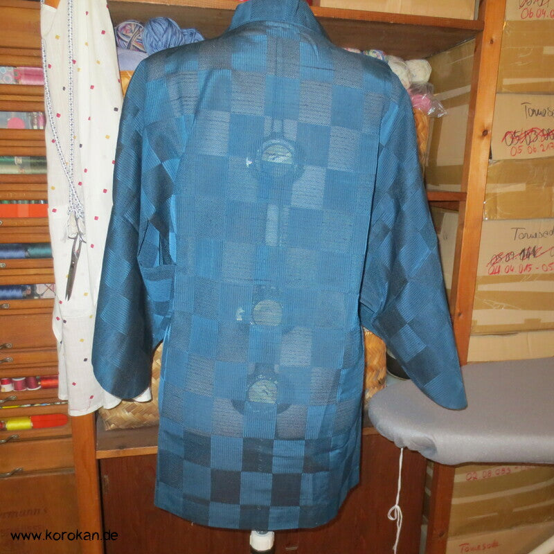 Dochugi Kimono Jacke petrol Ichimatsu Sha halbtransparent
