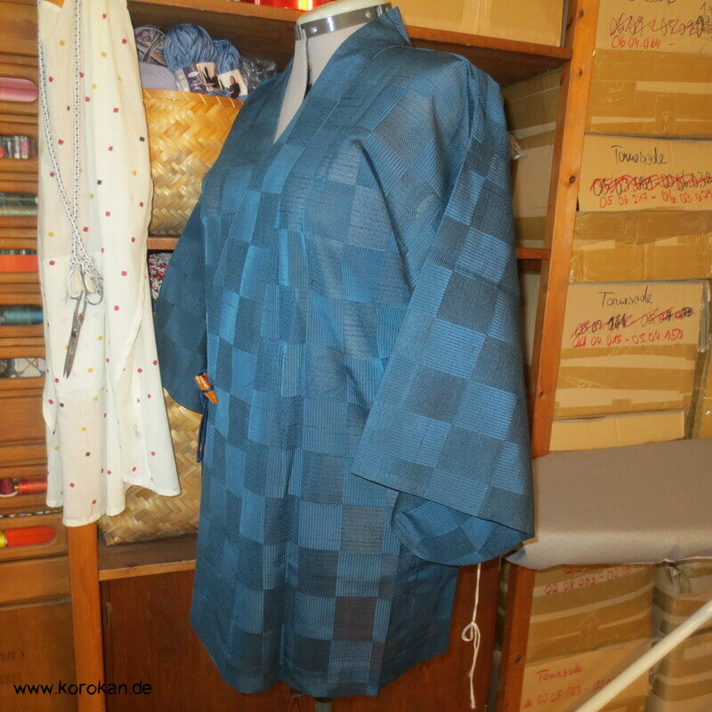 Dochugi Kimono Jacke petrol Ichimatsu Sha halbtransparent