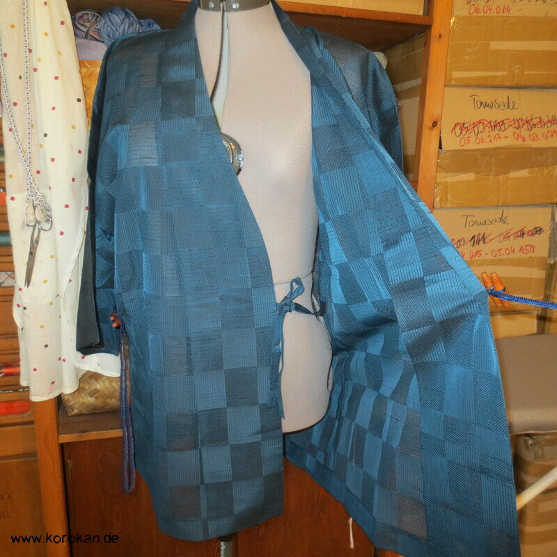 Dochugi Kimono Jacke petrol Ichimatsu Sha halbtransparent