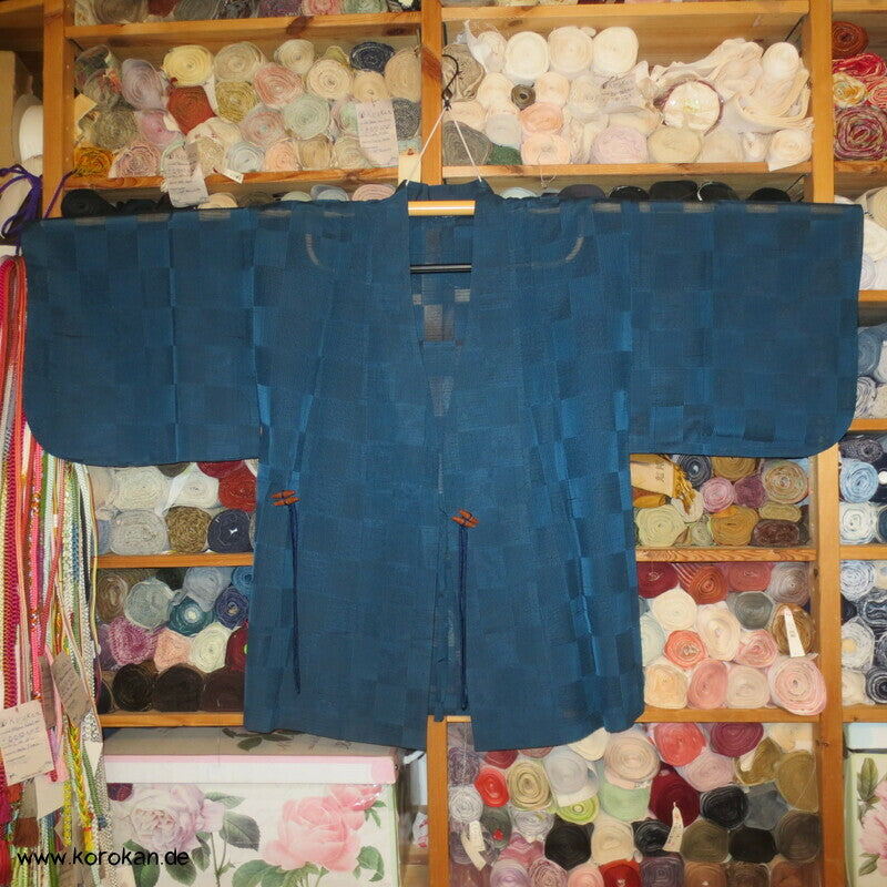 Dochugi Kimono Jacke petrol Ichimatsu Sha halbtransparent