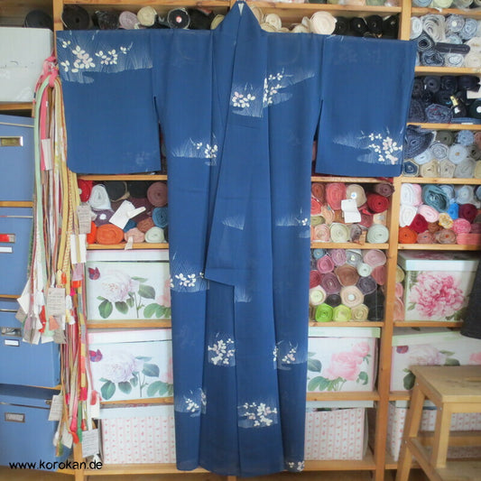 Nandina Gräser auf blau Hitoe Rho Seiden Kimono