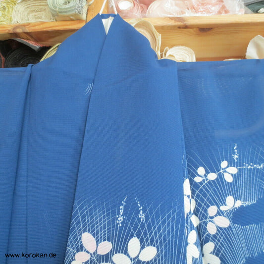 Nandina Gräser auf blau Hitoe Rho Seiden Kimono