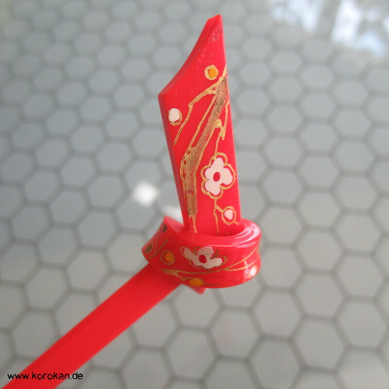Haarstab roter Knoten, Sakura goldbemalt