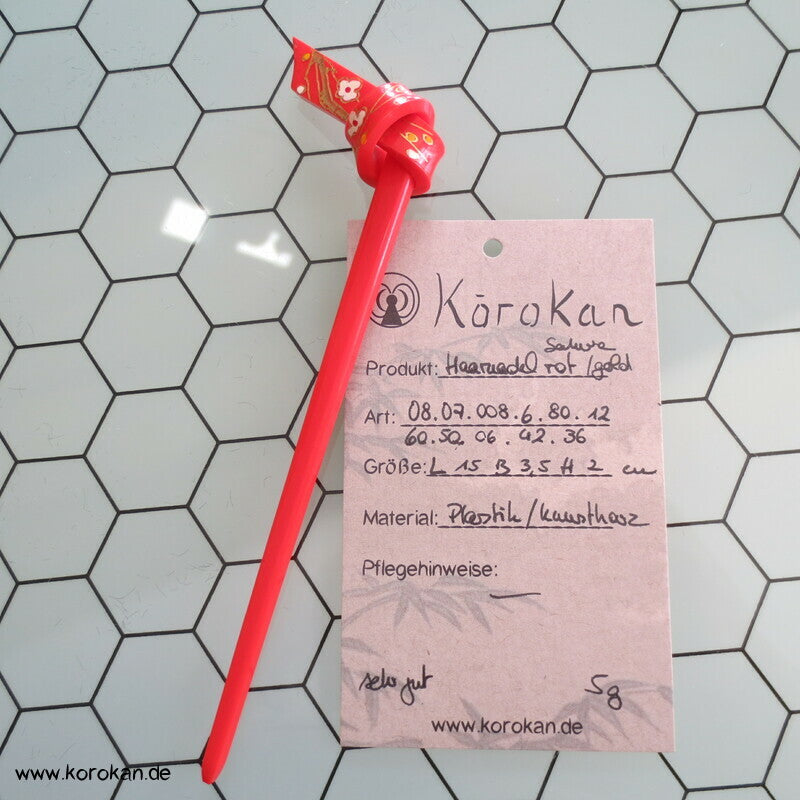 Haarstab roter Knoten, Sakura goldbemalt