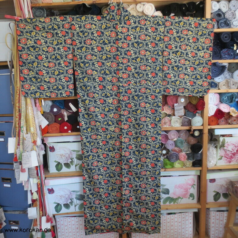 gedruckte japanische Muster Tsumugi Seide / Wolle Kimono